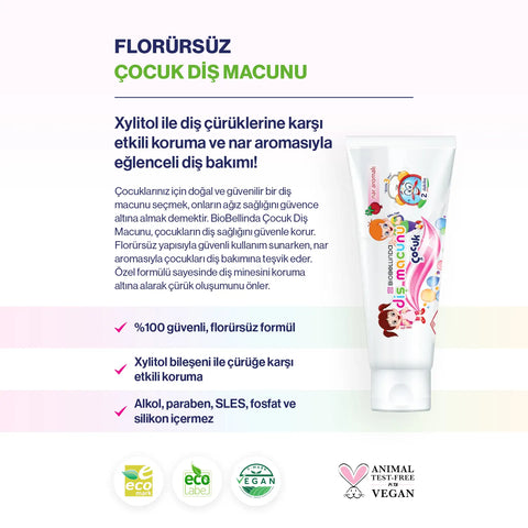 Çocuk Diş Macunu Florürsüz | Nar Aromalı - BL95